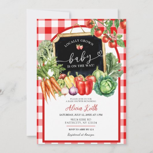 Lokaal geteeld Gingham Baby shower Kaart (Voorkant)