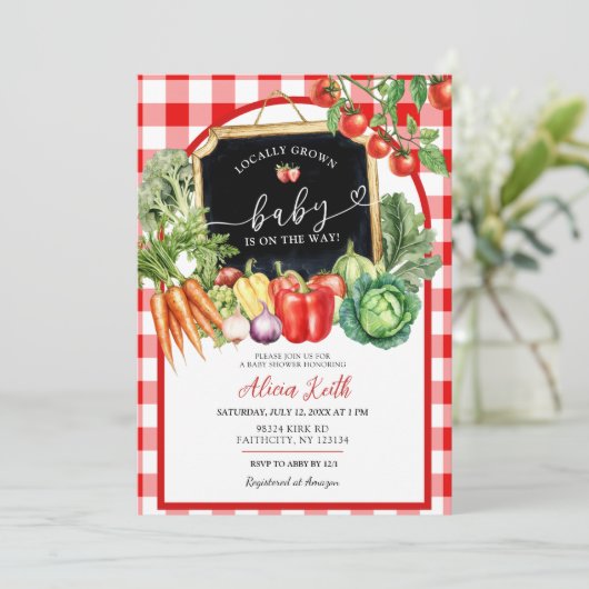 Lokaal geteeld Gingham Baby shower Kaart (Staand voorkant)