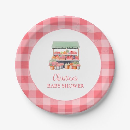Lokaal geteeld Gingham Baby shower Papieren Bordje (Voorkant)