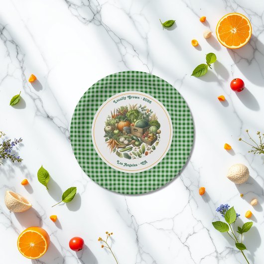 Lokaal geteeld - Gingham Market Harvest Birthday Papieren Bordje