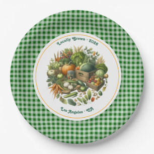 Lokaal Geteeld - Gingham Markt Oogst Verjaardag Papieren Bordje
