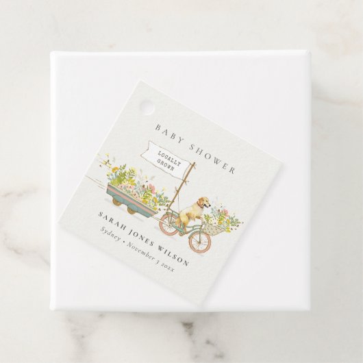 Lokaal geteeld Golden Retriever Floral Baby shower Bedankjes Labels (In situ)