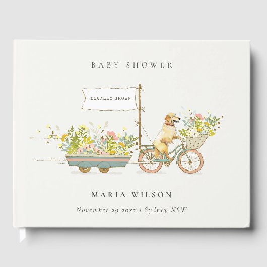 Lokaal geteeld Golden Retriever Floral Baby shower Gastenboek (Voorkant)
