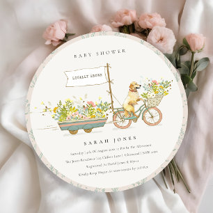 Lokaal geteeld Golden Retriever Floral Baby shower Kaart