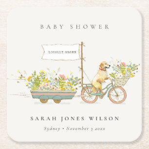 Lokaal geteeld Golden Retriever Floral Baby shower Kartonnen Onderzetters