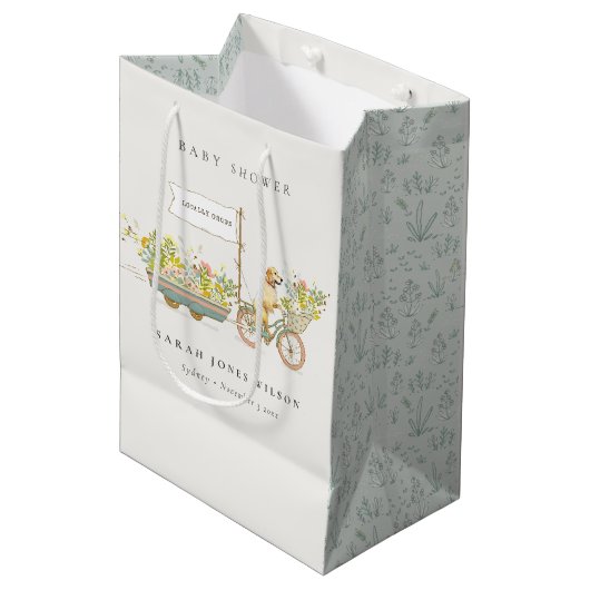 Lokaal geteeld Golden Retriever Floral Baby shower Medium Cadeauzakje (Voorkant Gekanteld)
