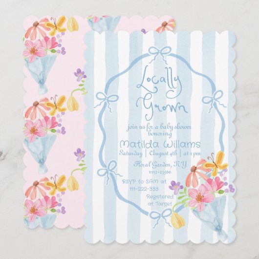 Lokaal geteeld grillig blauw en roze Baby shower Kaart (Voorkant / Achterkant)