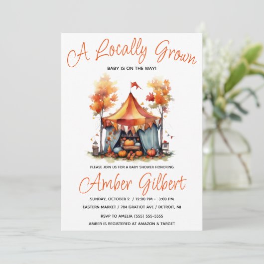 Lokaal geteeld, Herfst Farmer's Market Baby shower Kaart (Staand voorkant)