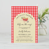 Lokaal geteeld Modern Red Gingham Baby shower Kaart (Staand voorkant)