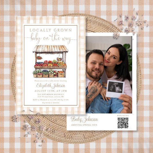 Lokaal geteeld neutraal Baby shower foto QR-code Kaart