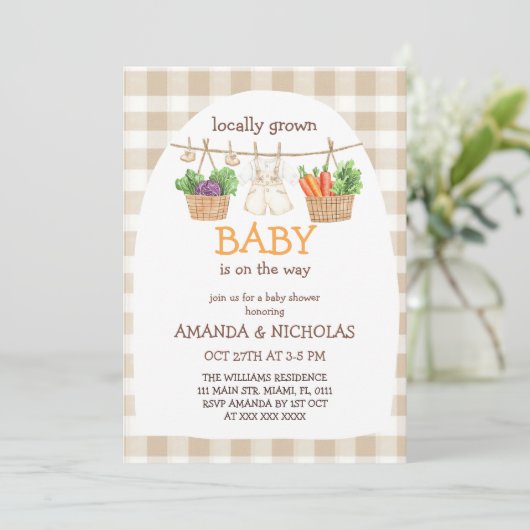 lokaal geteeld plantaardig Baby shower Kaart (Staand voorkant)