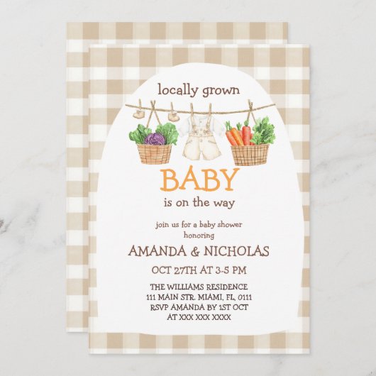 lokaal geteeld plantaardig Baby shower Kaart (Voorkant / Achterkant)