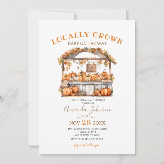 Lokaal geteeld Sinaasappel pompoen markt Baby show Kaart (Voorkant)