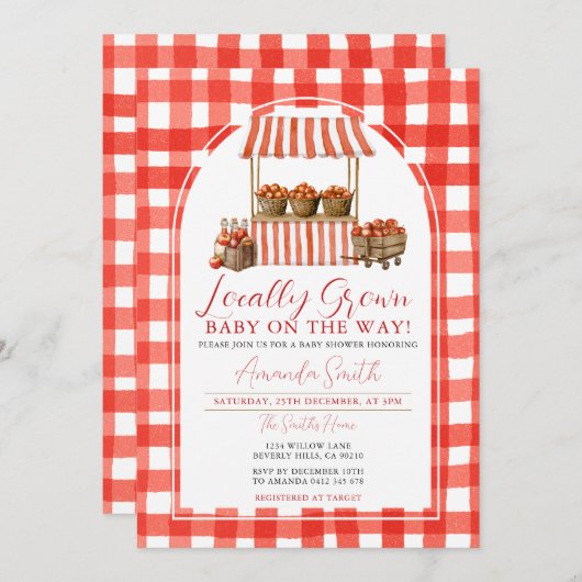 Lokaal geteelde Apple Market Baby shower Gingham Kaart (Voorkant / Achterkant)