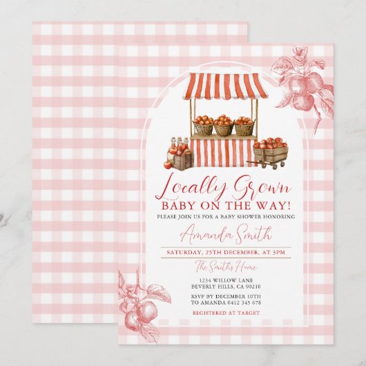 Lokaal geteelde Apple Market Baby shower Gingham Kaart (Voorkant / Achterkant)