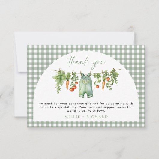 Lokaal geteelde Baby Bedankt Card Sage Green Veg (Voorkant)