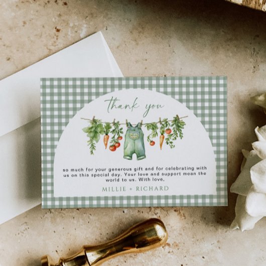 Lokaal geteelde Baby Bedankt Card Sage Green Veg