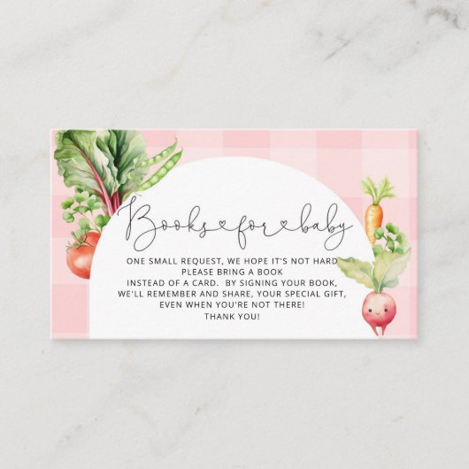 Lokaal geteelde baby roze boeken voor baby ticket informatiekaartje (Voorkant)