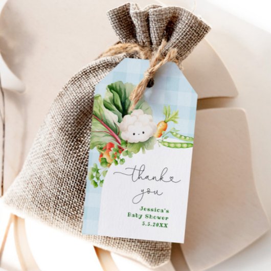 Lokaal geteelde baby shower blauwe bedankkaartje cadeaulabel