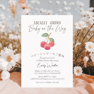 Lokaal Geteelde Baby Shower Kers Waterverf Rustiek Kaart