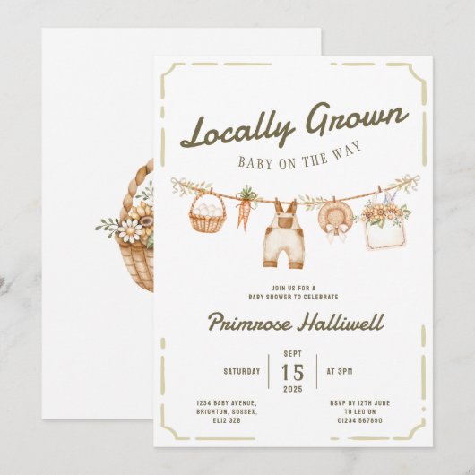 Lokaal Geteelde Baby Shower Uitnodiging (Voorkant / Achterkant)