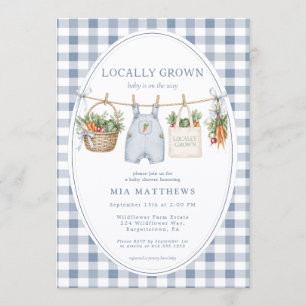 Lokaal Geteelde Blauwe Gingham Baby Shower Uitnodi Kaart