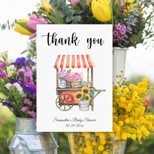 Lokaal geteelde bloemen boeren markt Baby shower Bedankkaart