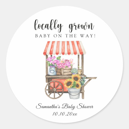 Lokaal geteelde bloemen boeren markt Baby shower Ronde Sticker (Voorkant)
