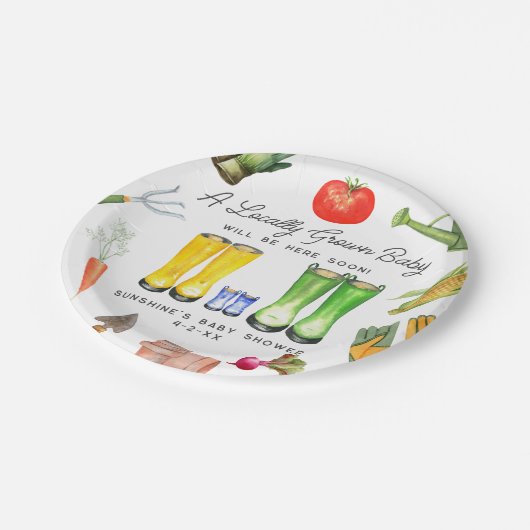 Lokaal geteelde Blue Boots Plantaardig Baby shower Papieren Bordje (Gekanteld)