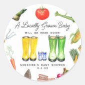 Lokaal geteelde Blue Boots Plantaardig Baby shower Ronde Sticker (Voorkant)