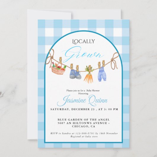 Lokaal geteelde blue boy baby shower Baby strooien Kaart (Voorkant)