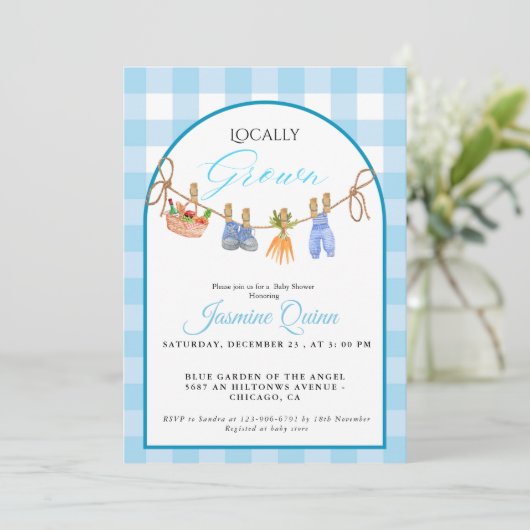 Lokaal geteelde blue boy baby shower Baby strooien Kaart (Staand voorkant)