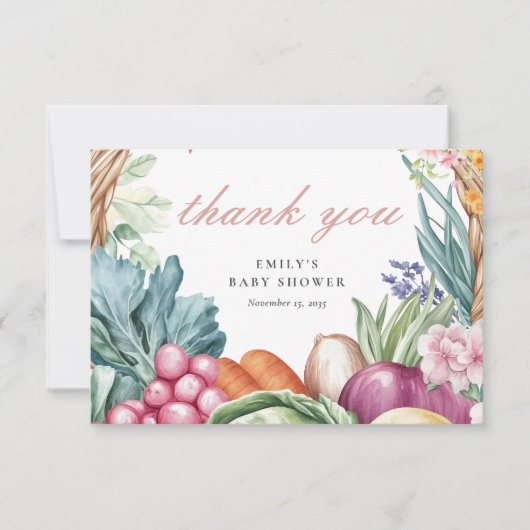 Lokaal geteelde boeren Market Girl Baby shower Bedankkaart (Voorkant)