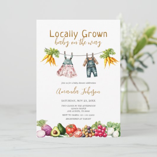 Lokaal geteelde boeren Market Stand Baby shower Kaart (Staand voorkant)