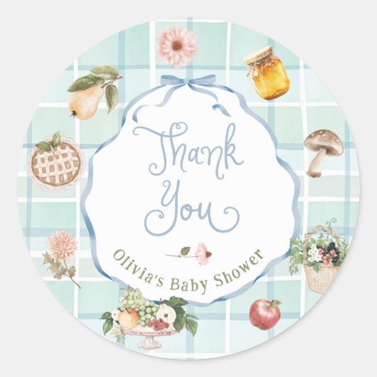 Lokaal geteelde boeren markt Baby shower Dank u Ronde Sticker (Voorkant)