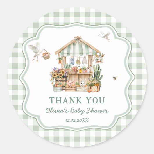 Lokaal geteelde boeren markt Baby shower Dank u Ronde Sticker (Voorkant)