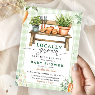 Lokaal geteelde boeren markt Baby shower Gingham Kaart