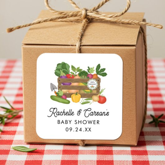 Lokaal geteelde boeren markt Baby shower gunst Vierkante Sticker