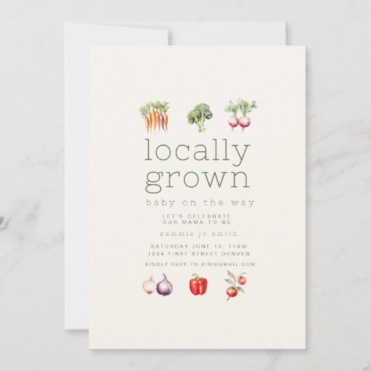 Lokaal geteelde boeren markt Baby shower uitnodige Kaart (Voorkant)