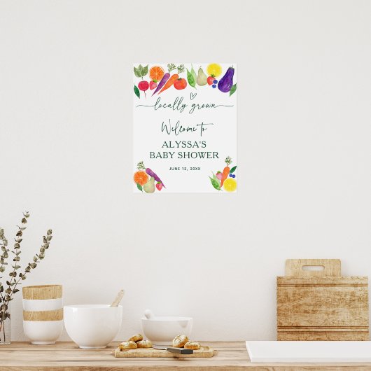 Lokaal geteelde boeren markt Baby shower welkom Poster (Keuken)