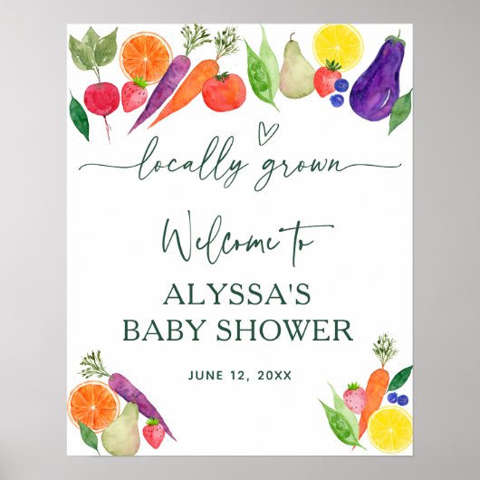 Lokaal geteelde boeren markt Baby shower welkom Poster (Voorkant)
