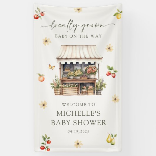 Lokaal geteelde boeren markt Baby shower welkom Spandoek (Verticaal)