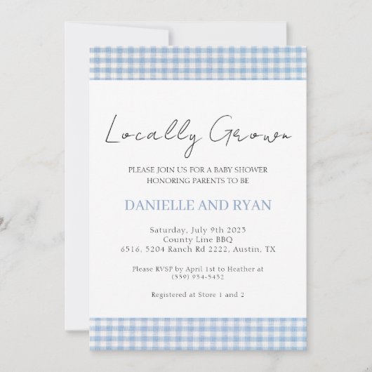 Lokaal geteelde boeren markt geruit jongen blauw kaart (Voorkant)