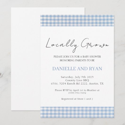 Lokaal geteelde boeren markt geruit jongen blauw kaart (Voorkant / Achterkant)