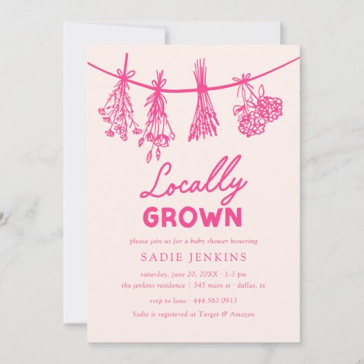 Lokaal geteelde boeren verkopen roze Baby shower Kaart (Voorkant)