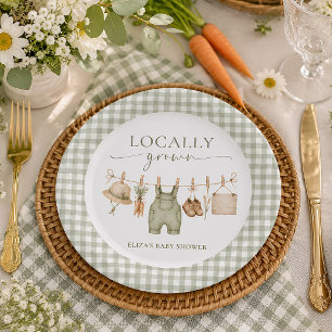 Lokaal Geteelde Boerenmarkt Baby Shower Gingham Papieren Bordje