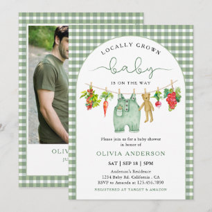 Lokaal Geteelde Boerenmarkt Gingham Baby Shower Kaart