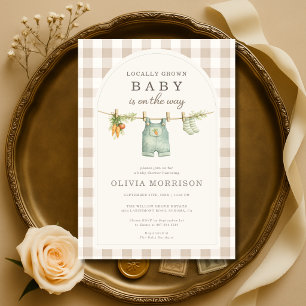 Lokaal Geteelde Boerenmarkt Gingham Baby Shower Kaart
