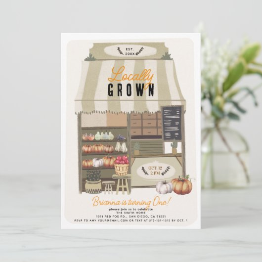 Lokaal geteelde boerenmarkt Herfst 1e verjaardag Kaart (Staand voorkant)
