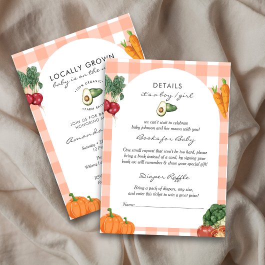 Lokaal geteelde boerenmarkt rustiek baby shower kaart